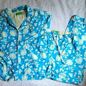 Island Republic 100% Cotton Pajama 2 Piece Set Medium Teal